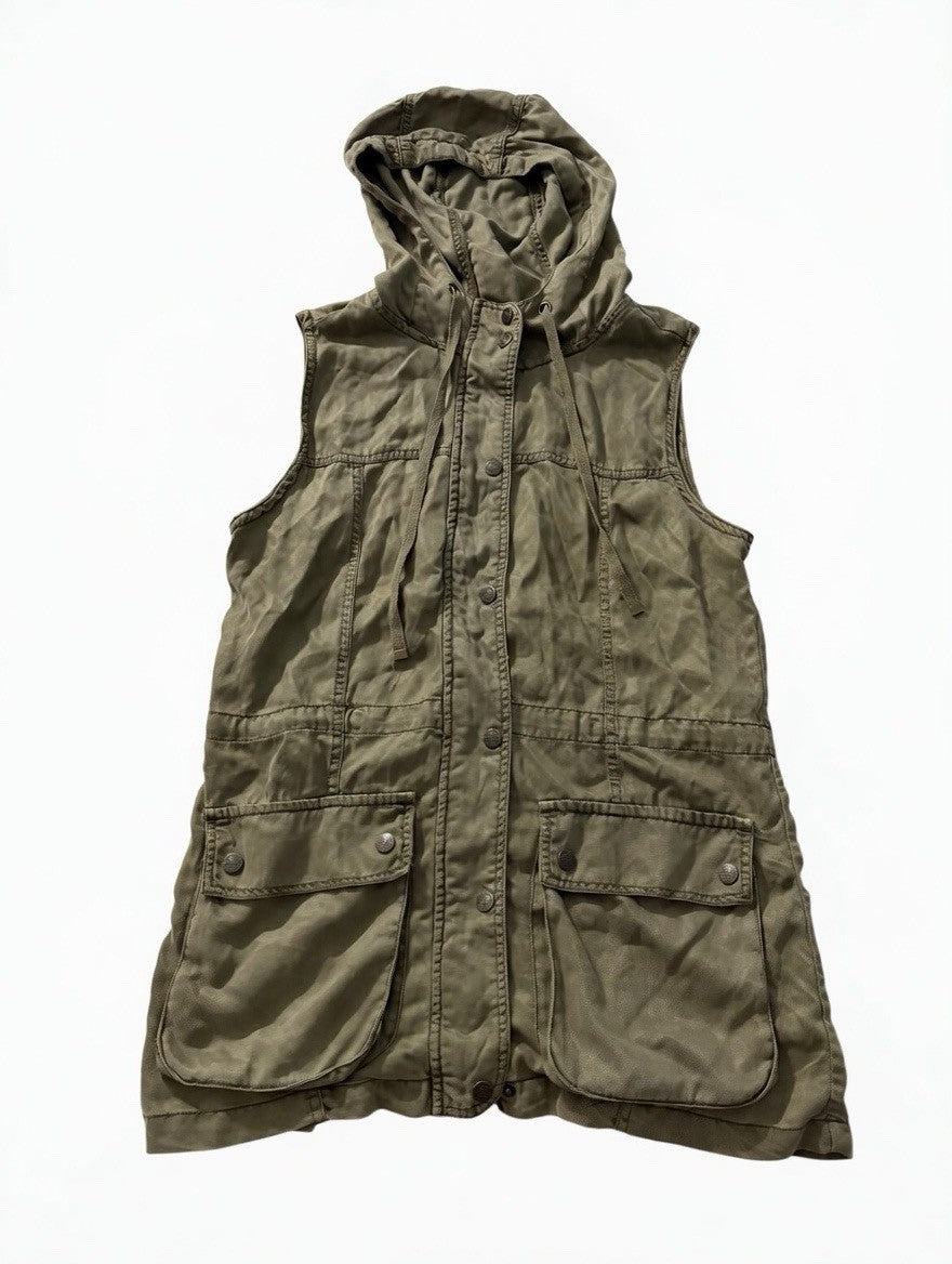Kenneth Cole Reaction Olive Green Hooded Utility Vest Cargo Pockets S/P